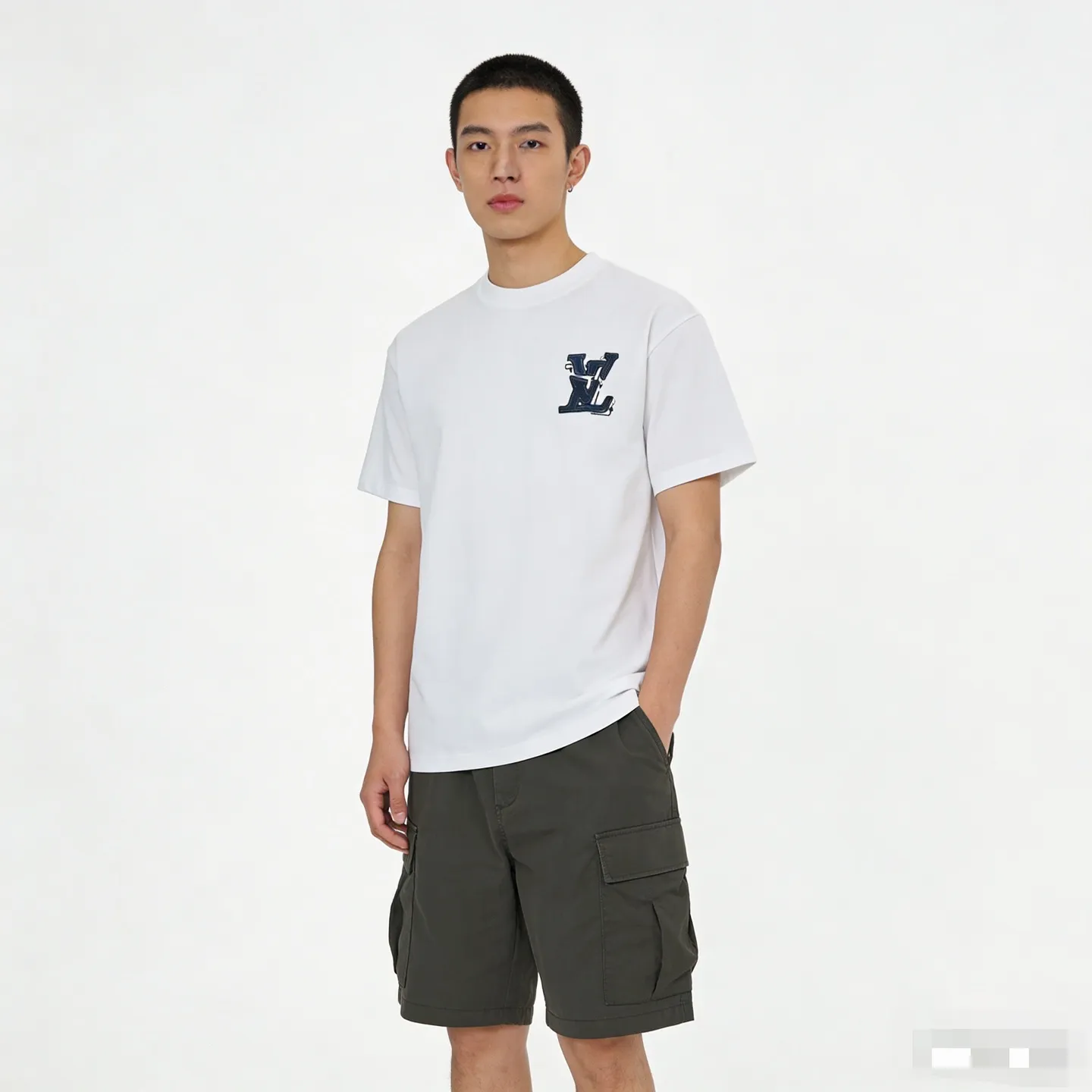 Louis Vuitton/Louis Vuitton 26ss denim patch presbyopic letter embroidered short sleeves
